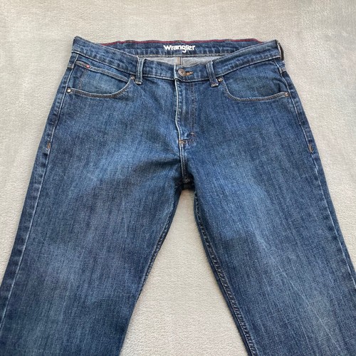 Wrangler Mens Jeans Size 32R Blue Straight Stretch Fit Denim W32 L30 Inch - 第 3/10 張圖片