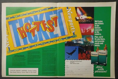 newport cigarettes sweepstakes 1989 NEWPORT Cigarettes Hottest Concerts Sweepstakes 2 Page Magazine Ad