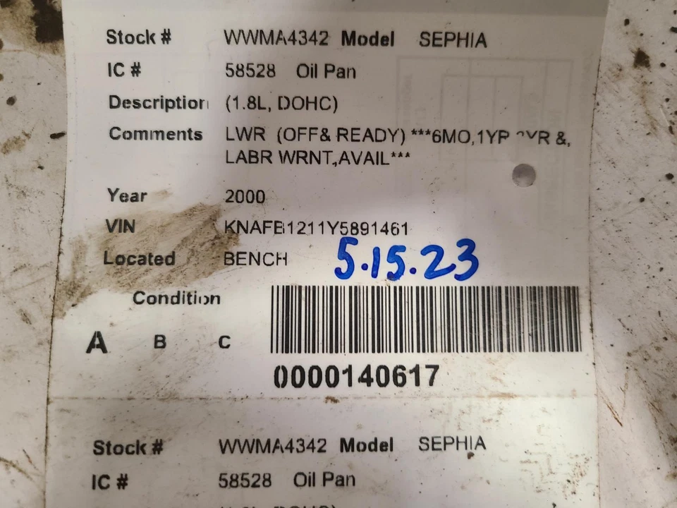 Used Engine Oil Pan fits: 2000 Kia Sephia 1.8L DOHC Grade A - Image 3 of 4