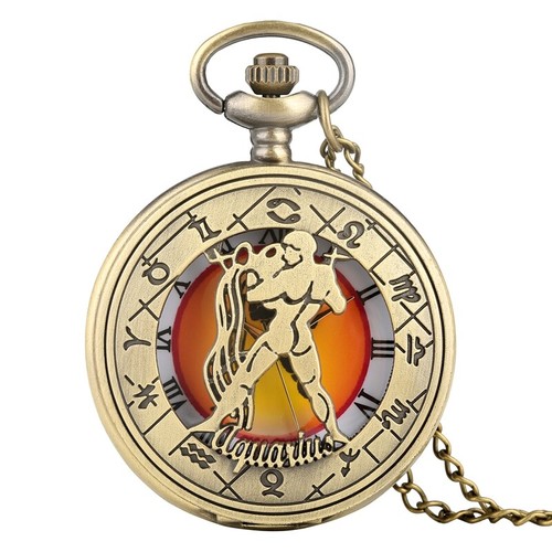 Vintage Twelve Constellations Zodiac Pocket Watch Bronze Birthday Gifts Unisex - Picture 24 of 25