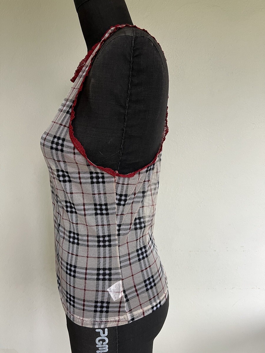 100% Burberry London Nova Check Plaid Ruffled Spandex