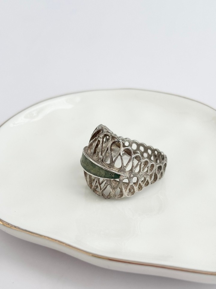 Vintage Sterling Silver Green Marble Statement Ring Size 7.25 eBay