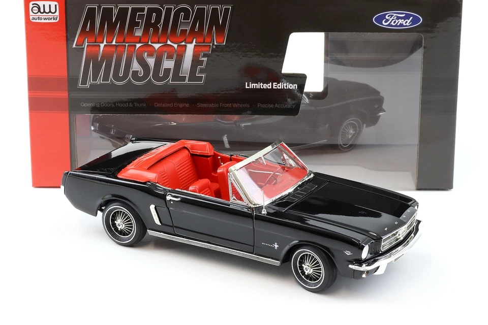 1:18 Auto World 1964 1/2 Ford Mustang Convertible black/ red interior - Bild 2 von 4