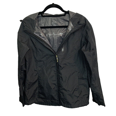 Paradox Womans Zip Up Hooded Rain Jacket Size Small Black Polka Dot Zip Pockets