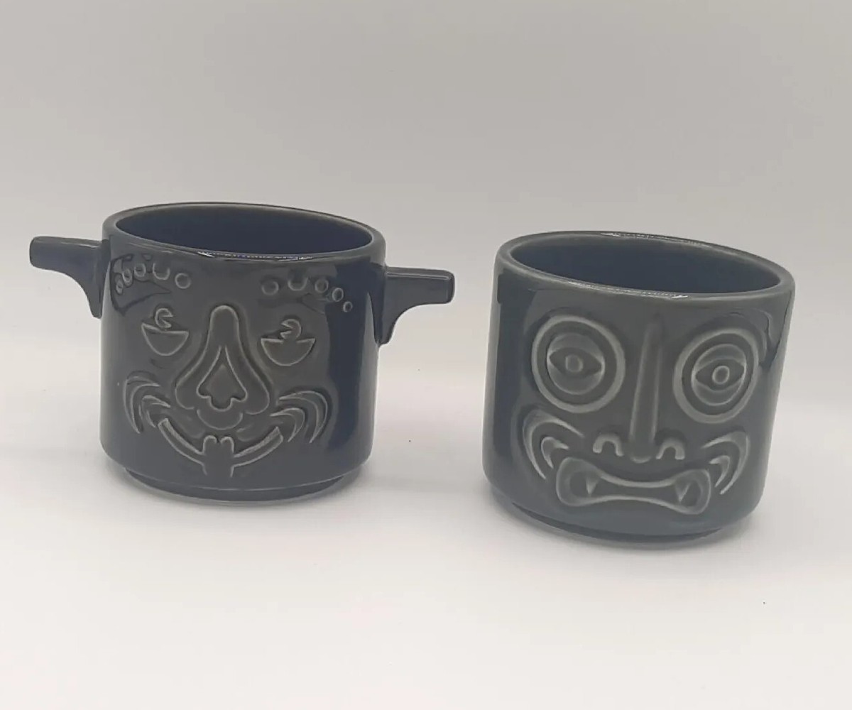 Set of 2 IKEA Tiki Mugs Cups 18431 Faces Tea Coffee Stackable | eBay