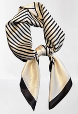 100% Silk  26" square Scarf Women neckerchief Wrap striped white WS184
