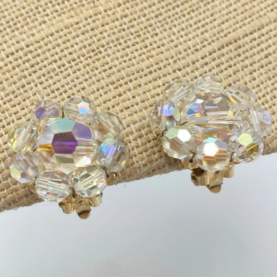 Pendientes de clip vintage Marvella Aurora Borealis con racimo, Marvella vintage Foto 2 de 4