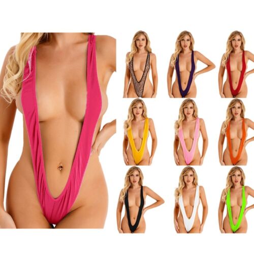 Damen Monokini Einfarbige Farbe Surfanzug Trikot Bademode Einteilig Bikini Sexy - Bild 2 von 105