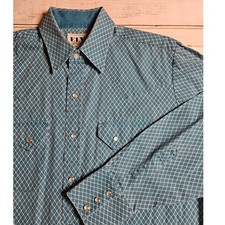 Ely Cattleman Mens Teal Diamond Geometric Pearl Snap Western Shirt Medium