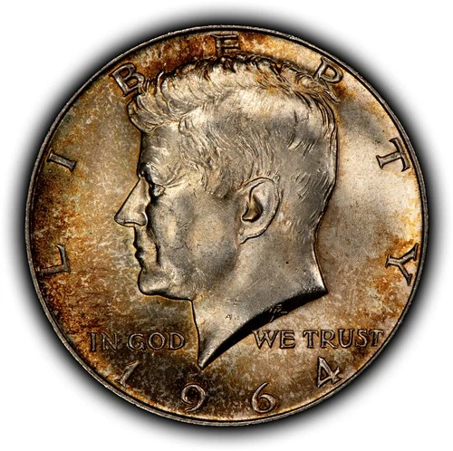 1964 50c Kennedy Half Dollar - Colorful Accent Toning - BU - SKU-H3647