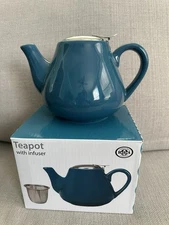 Teal Stoneware Teapot With Infuser For Loose Tea With Spout 30 Fl Oz