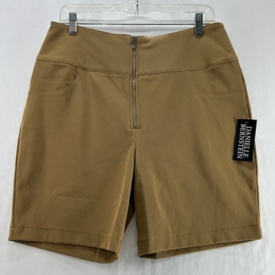 Danielle Bernstein High-Rise Biker Shorts Size 12 Front Zip Wide Waistband Tan