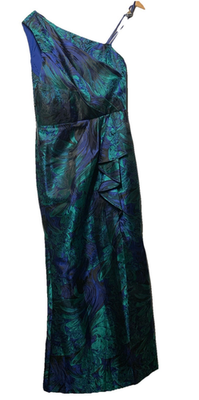 strapless open back dress Green Gold One Shoulder Jacquard Dress