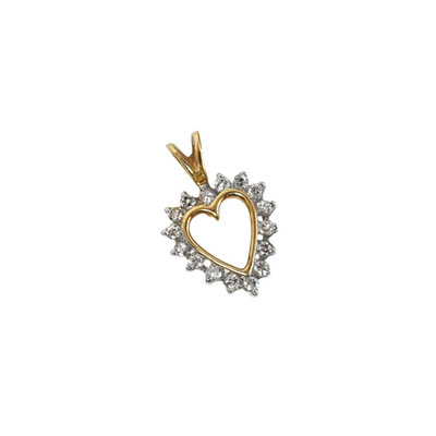 14K Gelbgold 1/4 cttw natürlicher Diamant Herz Anhänger 0,6'' 1,3 g