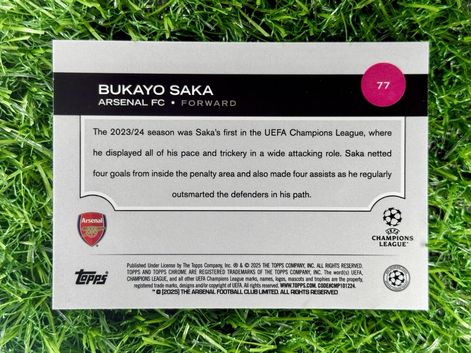 2024-25 Topps Chrome Uefa Club Competitions - Bukayo Saka #77 Blue Prism... view 2
