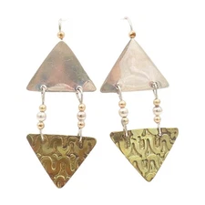 925 Sterling Silver Vintage Earrings JANE EDSALL Two Tone Triangle Drop  EG13891