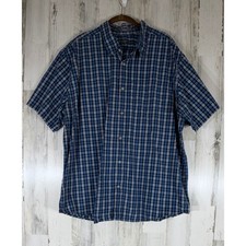 Eddie Bauer Mens Button Down Shirt Size 2XL Classic Fit Blue Plaid Short Sleeve
