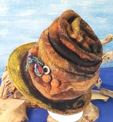 OOAK Vtg Whimsical Mad Hatter Felted Wool Top Hat by Tylar Merrill Eccentric Wow