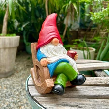 Drinking Coffee Faceless Garden Gnome Statue Decoration 7.1" Figurine Ornament f