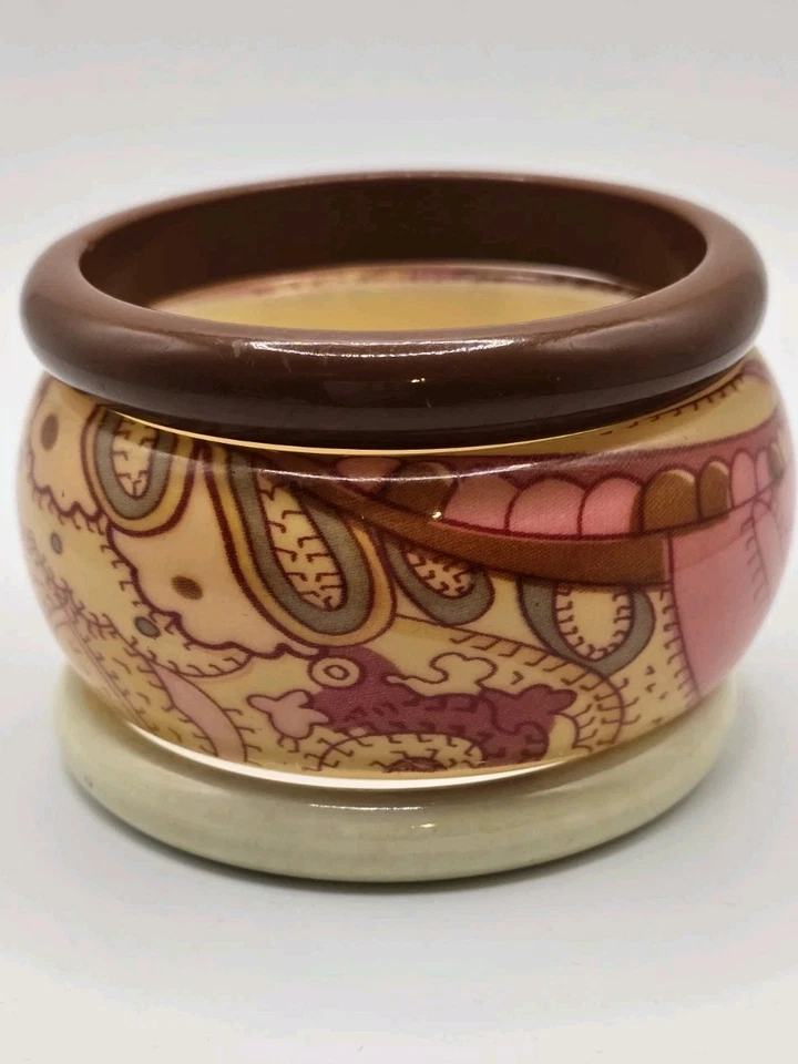 Brazalete Vintage Grueso Diseño Cachemira LUCITE y Acrílico Marrón y Crema  Foto 4 de 4