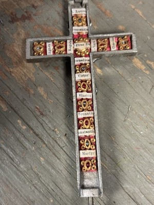 ANTIQUE Blessed Reliquary Crucifix Catholic Saints 4  Pectoral Cross Germany