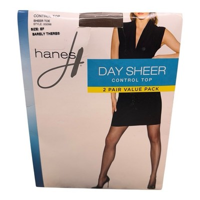 2 Pairs Hanes Day Sheer Control Top Pantyhose Barely There Size EF 0G098