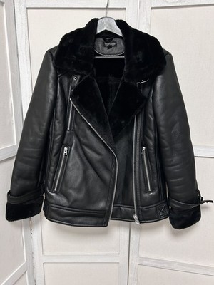   TOPSHOP Double Face Lederjacke Jacke Kunstfell WinterJacke Mantel schwarz