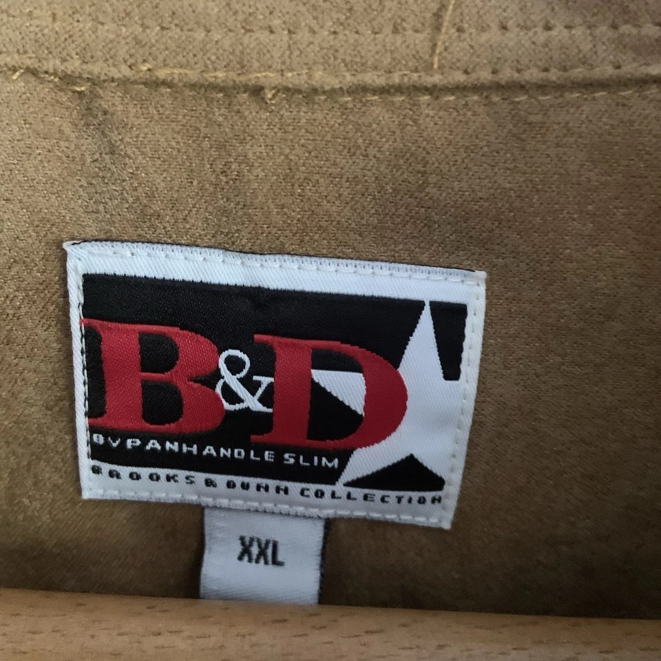 Camisa Occidental de Gamuza Sintética para Hombres XXL B&D Brooks & Dunn Mango Delgada Marrón Tostado Foto 4 de 4