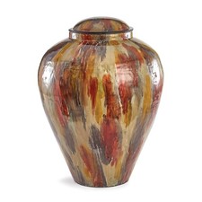 Decorative Metal Urn with Lid - Large, Multicolor Glaze