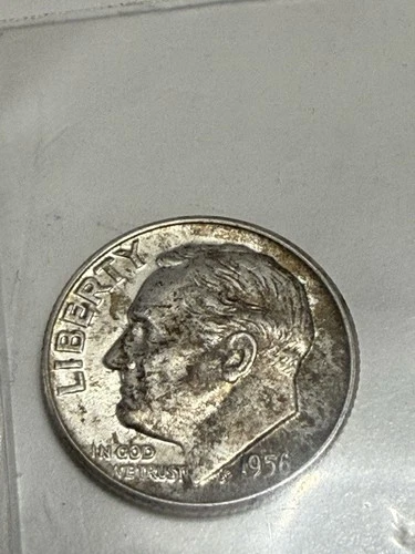 1956 D Roosevelt Dime 90% Silver US Coin UNCIRCULATED #17 TONED