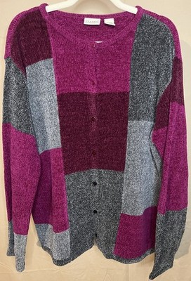 CLASSIC ELEMENTS Color Block Magenta Grey Vintage Button Up Sweater W s 20/22W
