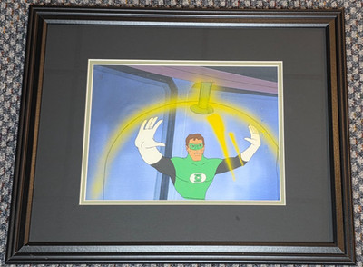 SUPERFRIENDS PRODUCTION ANIMATION CEL OF GREEN LANTERN - HAND PAINTED BACKGROUND