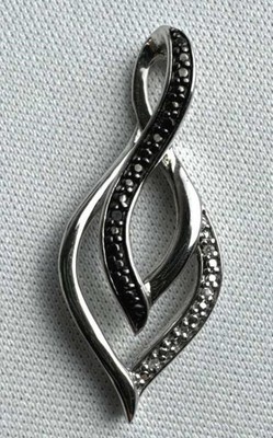 Sterling Silber 925 schwarz - klarer Diamant Wirbel geschwungen abstrakt elegant Anhänger