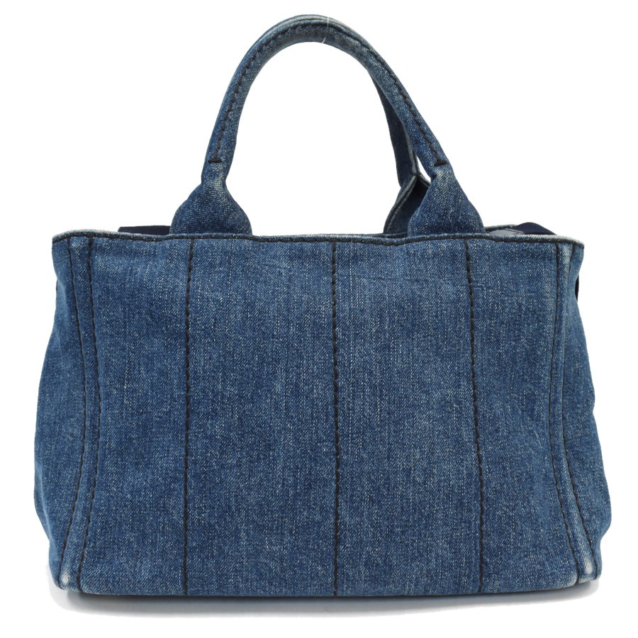 PRADA Canapa Tote Bag 2way Shoulder Bag 1BG439 Denim Blue Triangle from japan thumbnail 3
