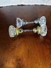 2 Antique/Vintage Clear Glass Door Knobs w/ Spindles one Brass & one Silver tone — photo 3