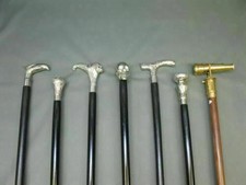 Set of 7 Vintage Brass designer Head Handle Antique Wooden Walking Stick Canes
