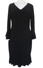 Lauren Ralph Lauren Dress 10 Women Black White Trim Stretch Ruched