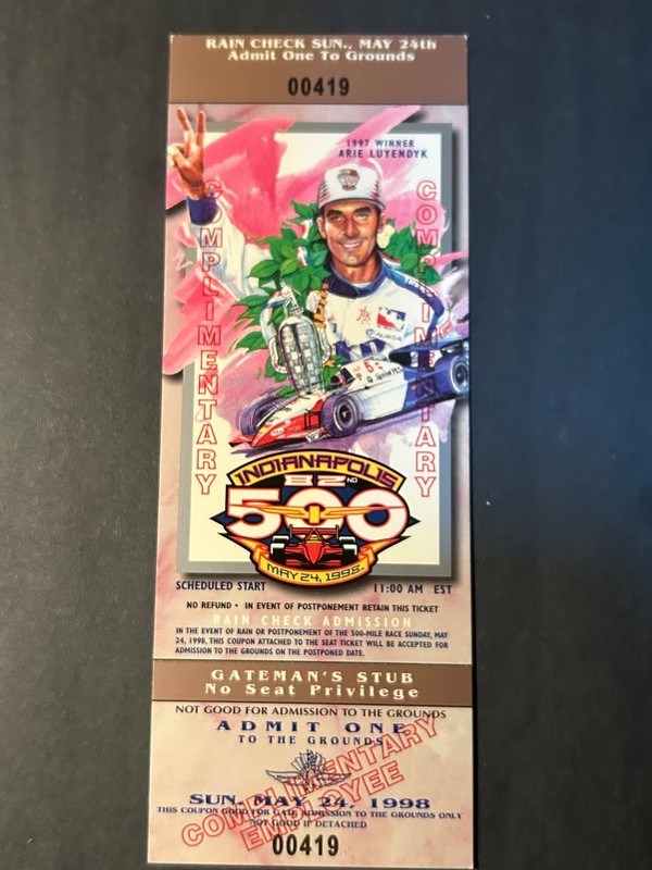 1998 Indianapolis Motor Speedway Indy 500 Full Ticket EDDIE CHEEVER JR Winner!!