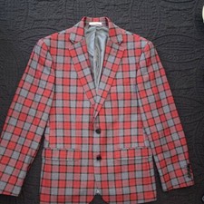 Red Gray Black Plaid Two-Button Single-Breasted Notch Lapel Men's Blazer