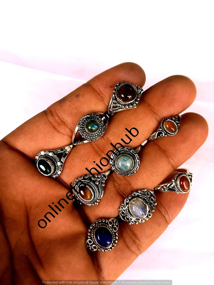 Lote de anillos de amatista y mezcla enchapados en plata de ley 925 piedras preciosas joyería al por mayor Foto 2 de 3