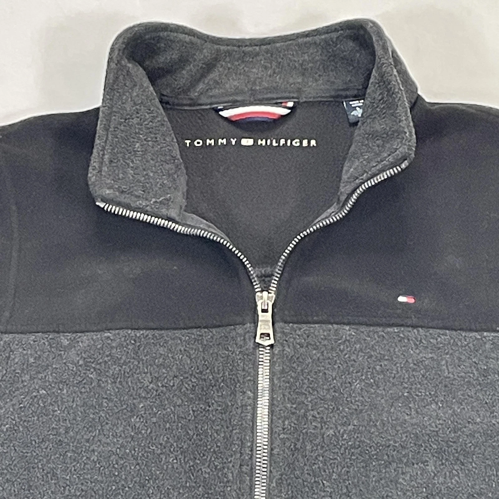 Tommy Hilfiger Vest Mens Large Gray Fleece Full Zip Mock Neck Logo Outdoor