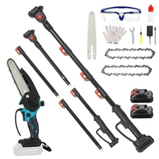 2-in-1 Electric Pole Hedge Trimmer 14ft Reach Cordless 6 Inch Chainsaw 2*6.0 Ah