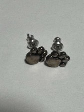 Paw print stud earrings polished silvertone 241