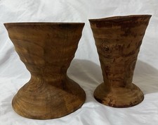 Vintage Handmade Carved Wooden Pedestal Centerpiece Bowl /Fruit Bowl Cup 2 piece
