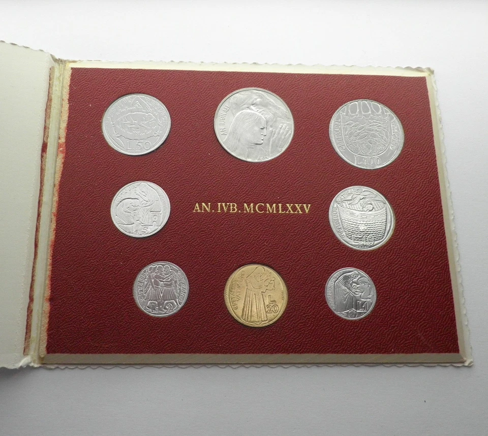 CIUDAD DEL VATICANO 1-2-5-10-20-50-100-500 LIRAS 1975 8 Monedas (L.500-Plata) Pablo VI. B1 Foto 4 de 4