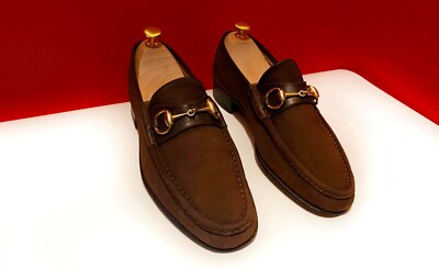 $889.00 !!GUCCI LUXURY MEN'S RUSTY BROWN SUEDE HORSE BIT LOAFER