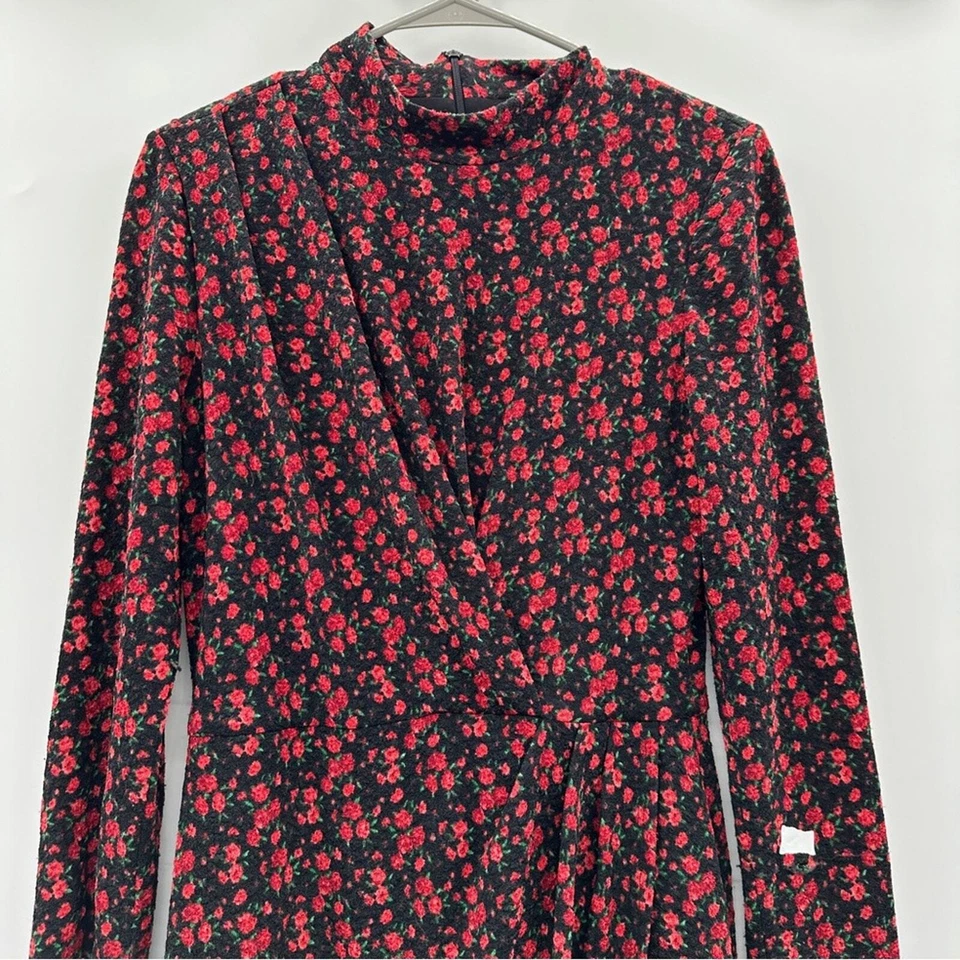 RTR Black Halo Briar Long Sleeve Black & Red Rose Floral Print Mini Dress Sz 6 - Image 4 of 4
