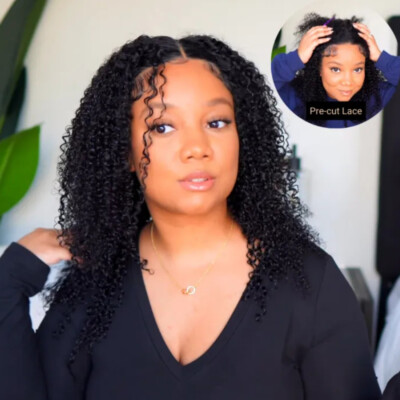 Mongolian Pre Cut Kinky Curly Wear Go Glueless Lace Human  display picture 1