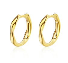 925 Sterling Silver Plated Polish Waive Twisted Huggie Hoop Earrings 14mm AF