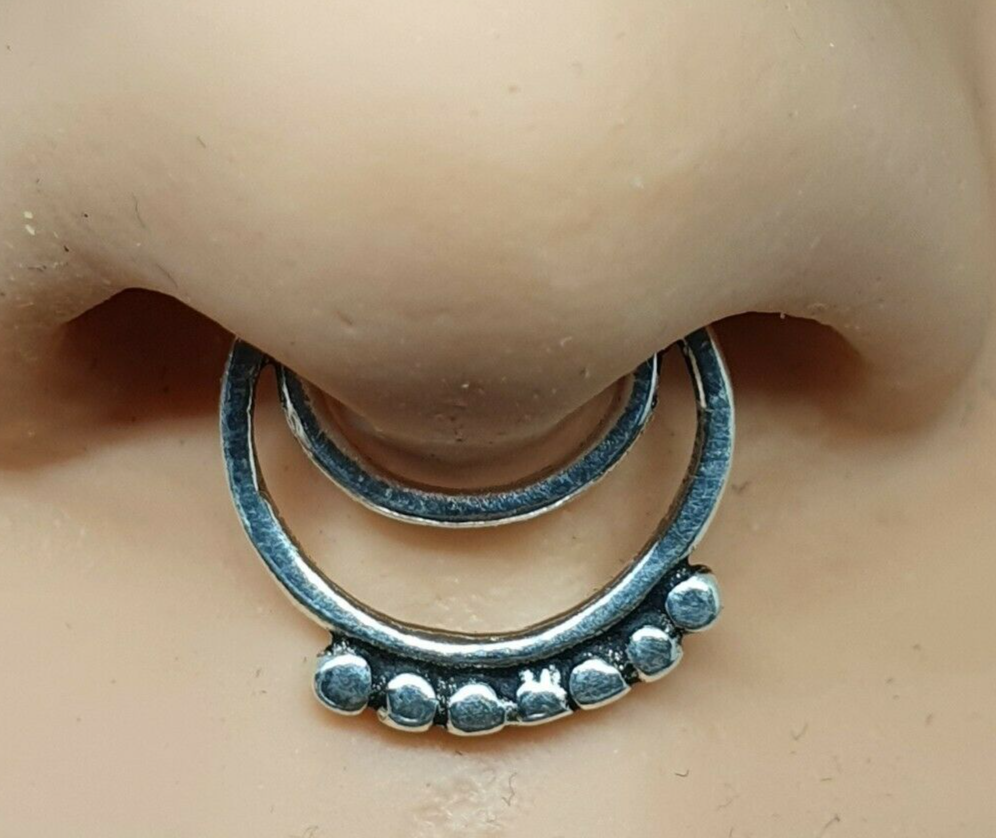 Fake Clip On Nose Ring Piercing Septum Elegant Twin Moon 925 Sterling Silver